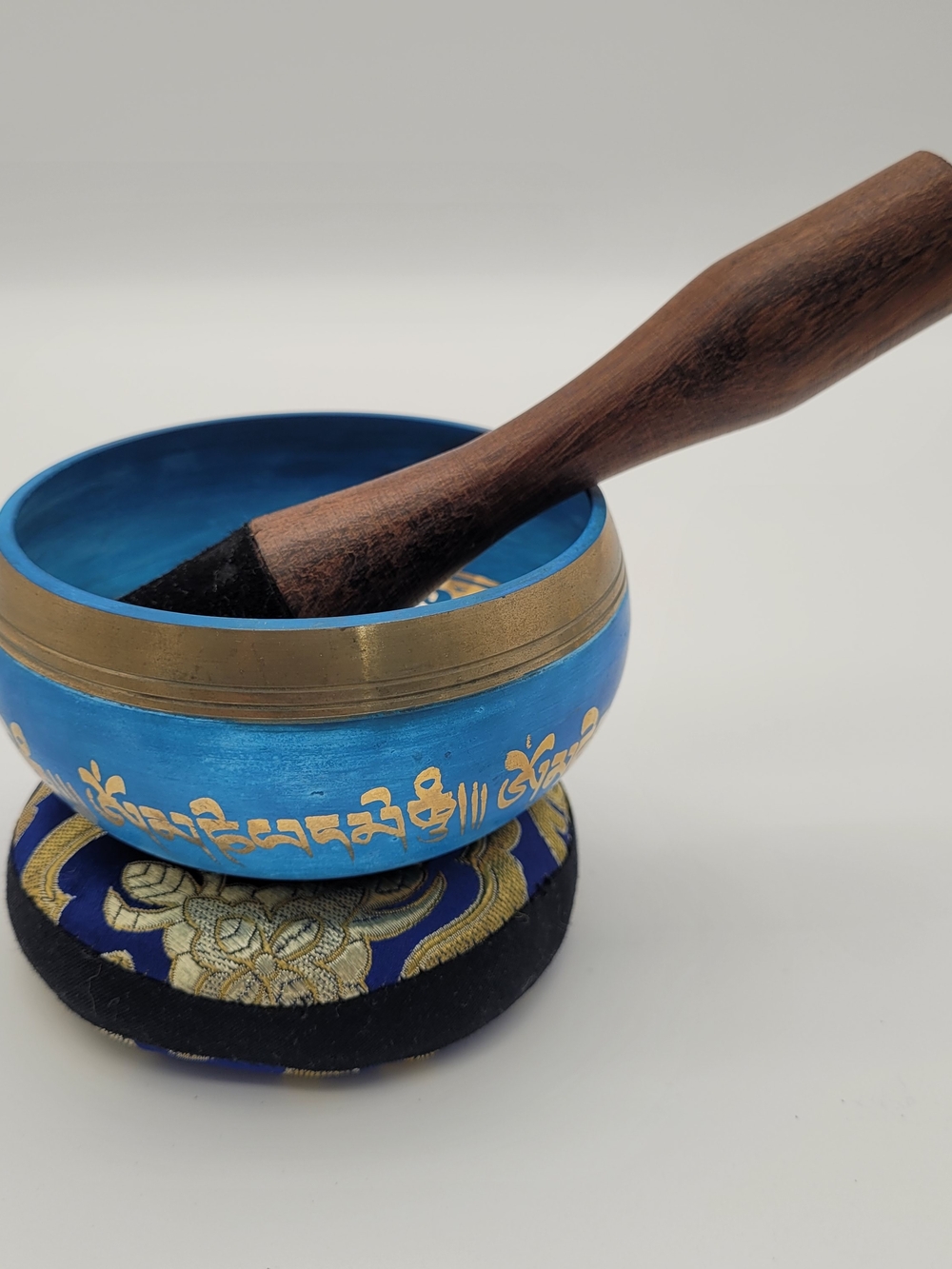 Blue Tibetan Singing Bowl with Wooden Mallet